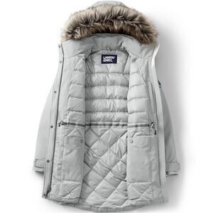 Land's End Expedition Coat Waterproof Down 600 fill Faux Fur Hood Fog Color MP